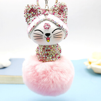 

Free Shipping Crystal JP Cat Doll Charms Twinkle Japan Phone Straps Flashing Key Chain Shining Poms Glittered Pendant Plush