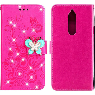

MOONCASE Nokia 51 Butterfly Rhinestone Embossed Leather Case - Red
