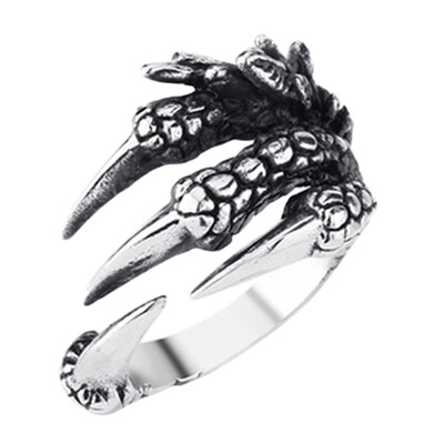 

Free Shipping Punk Silver Men Women Ring Titanium Steel rings Eagle Claw Dragon Claws Resizable Personality Rocking ring for Gifts
