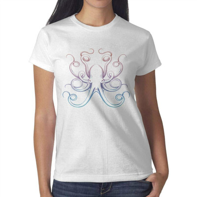 

3D Art White Octopus Young Women White T-Shirt Cotton Lightweight T-Shirts