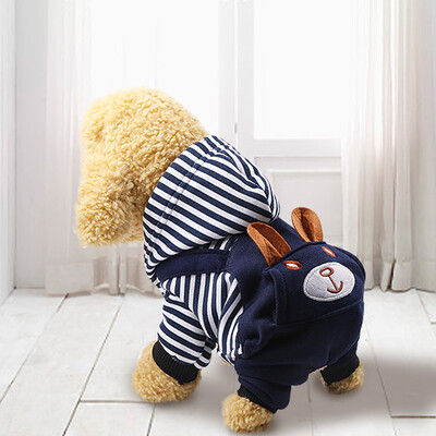 

HANHANLEYUAN pet dog clothes four-legged pocket embroidery bear - puppy with button autumn&winter models Teddy small dog&cat clothes suitable for 85 pounds inside four-legged cotton clothes - striped section L