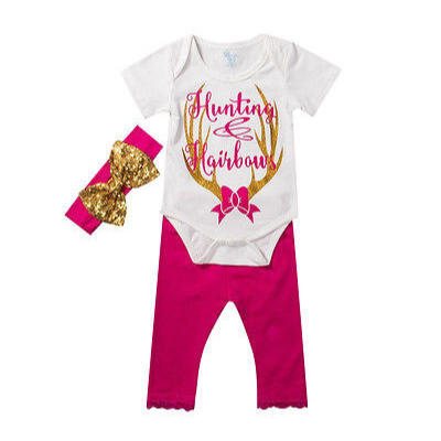 

3PCS Set Newborn Toddler Baby Girl Deer Clothes Romper Pants Headband Outfits