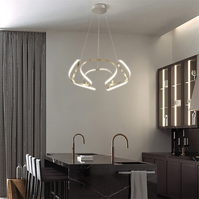 

Baycheer HL487573 Dining Kitchen Low Profile Chandeliers Chrome Curved LED Pendant Light 3150" Wide 62W Warm Light