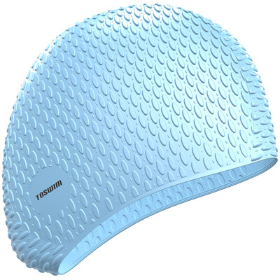 

TOSWIM Lady&39s waterproof long-haired swimming cap to increase the silicone ear protection comfortable fashion bubble cap TS61400650 baby blue