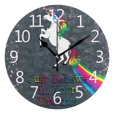

Wall Clock Dream Rainbow Unicorn Round Wall Clock Arabic Numerals Design