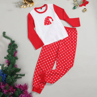 

Polka Dots Christmas Hat Family Pajamas Set Women Kids Baby Sleepwear Nightwear