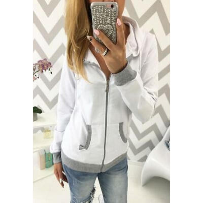 

UK Women Girls Plain Hoodie Hoody Sweatshirt Hooded Jumper Jacket Zip Tops New