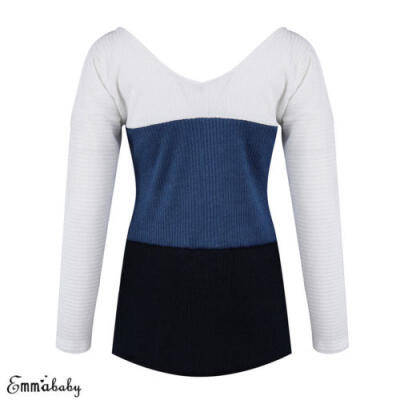 

UK Women T Shirt Casual Long Sleeve Sweater V-Neck Blouse Ladies Slim Casual Top