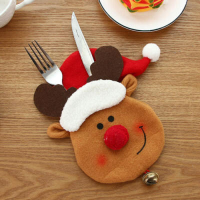 

Christmas Santa Claus Snowman Elk Knife Fork Bag Dinner Table Cutlery Decoration