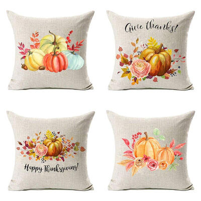 

UpperX Fall Decor Flowers Pumpkin Leaves Thanksgiving Decor Cotton Linen Throw Pillow Cover 18x18 inch 4PcsThanksgiving Gifts