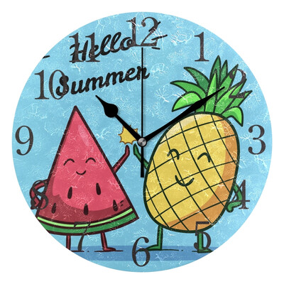 

Wall Clock Arabic Numerals Design Summer Pineapple Watermelon Round