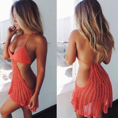 

Women Bikini Cover Up Hollow Crochet Swim Suit Swimwear Beach Dress 2Colors