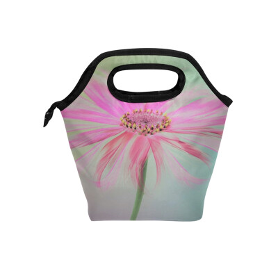 

Lunch Bag Pink Flower Tote Travel Picnic Insulated Handbags Portable Zipper Lunch Bag Box