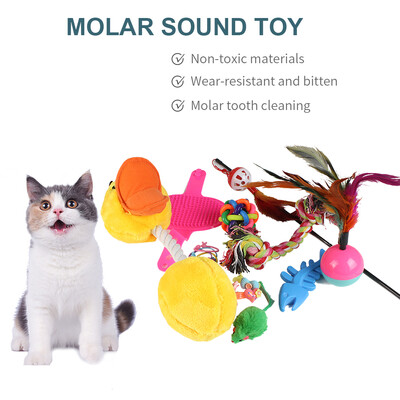 

18pcs Cat Kitten Toys Feather Sound Interactive Teaser Balls&Mint Fish Catnip Toy Set