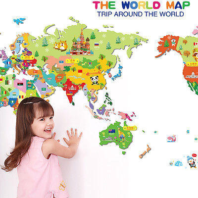 

DIY Colorful Animals World Map Vinyl Art Wall Sticker Decals Kids Nursery Decor