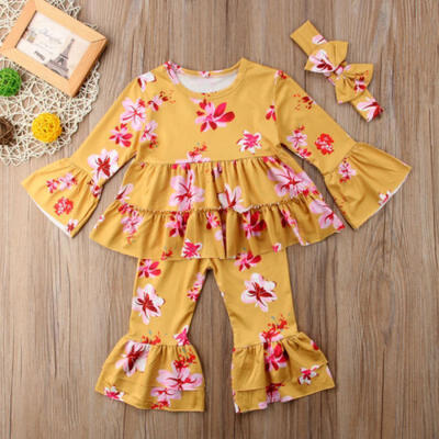 

Newborn Infant Baby Girl Floral TopPants Bodysuit Headband Clothes Outfit