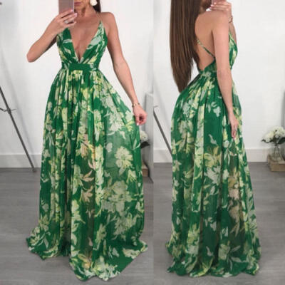 

UK Womens Long Maxi Dress Prom Evening Party Summer Beach Boho Holiday Dresses