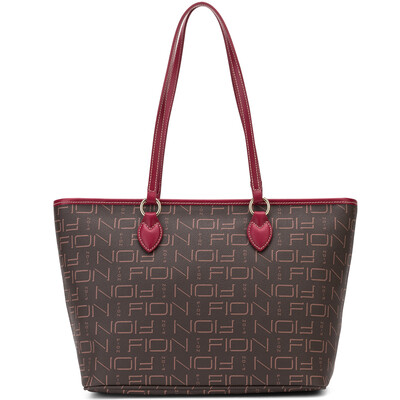 

Fion FION Europe&the United States fashion printing PVC Tuo Tuo women-style large-capacity shoulder shoulder zippered ladies bag FPLL PBRCM AT017 brown camel