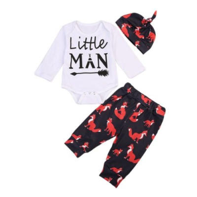 

US Newborn Infant Baby Boy Clothes Rompers TopsLong PantsHat 3PCS Outfits Set