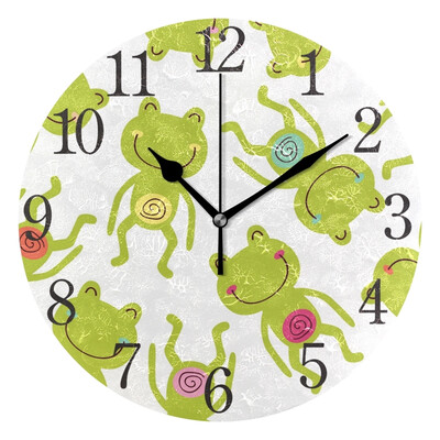 

Wall Clock Arabic Numerals Design Pattern With Baby Frog Round