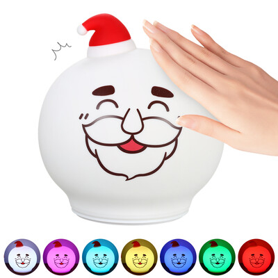 

USB Rechargeable LED Silicone Patting Control Christmas Santa Lamp Changeable RGB Colors Night Light for Baby Nursery Kids Room