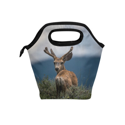 

Lunch Bag Turn Back Deer Tote Travel Picnic Insulated Handbags Portable Zipper Lunch Bag Box