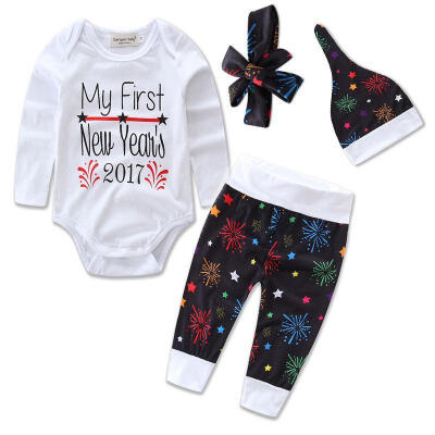 

Newborn Baby Girls Cotton Tops Romper Floral Pants Outfits 4Pcs Set Clothes