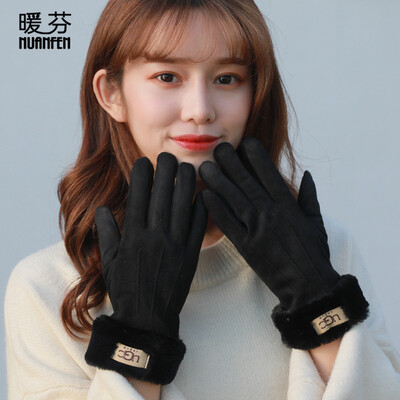 

Warm Fen NuanFen gloves female winter plus velvet thick waterproof warm riding all refers to plush cute cartoon Korean version of the simple five fingers points A5333C black