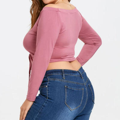 

Plus Size XL-5XL Women T-Shirt Blouse Ladder Off Shoulder Long Sleeve Crop Tops
