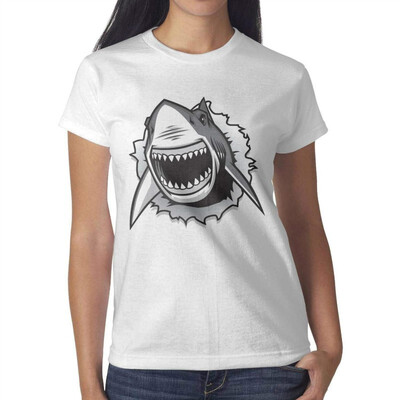 

3D Shark Teeth Girls White tee Shirt Cotton Interesting T-Shirts