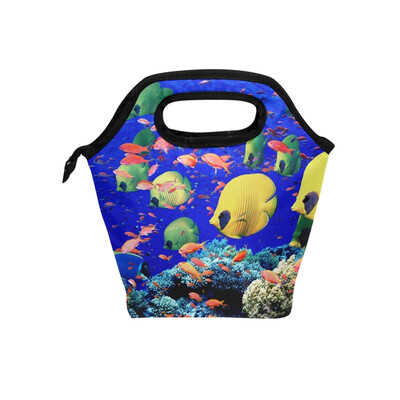 

Insulated Lunch Tote Bag Sea World Fish Travel Picnic Lunch Handbags Portable Zipper Lunch Bag Box