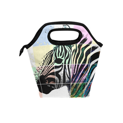 

Colorful Zebra Lunch Bag Tote Travel Picnic Insulated Handbags Portable Zipper Lunch Bag Box