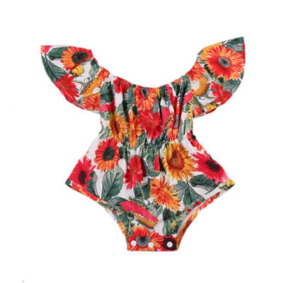 

0-24M Baby Girls Romper Bodysuit Babygrow Off Shoulder Bodysuit Floral Outfits