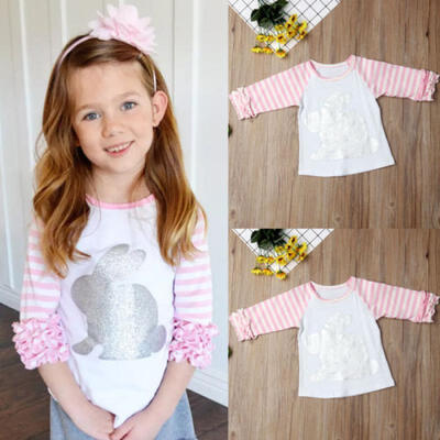 

USA Kids Baby Girls Rabbit Bunny Ruffle T Shirt Top Animal Blouse Clothes Outfit