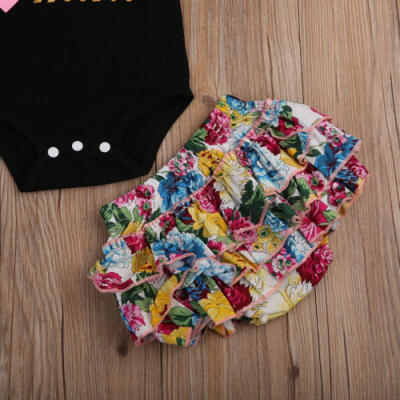 

Newborn Kid Baby Girls Floral Cotton Romper Pants Shorts 3PCS Outfits Clothes UK