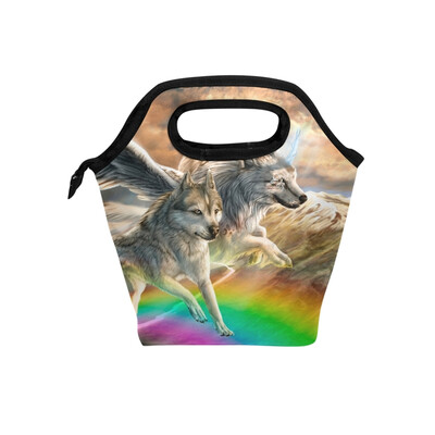 

Lunch Tote Bag Flying Wolf Travel Picnic Insulated Lunch Handbags Portable Zipper Lunch Bag Box