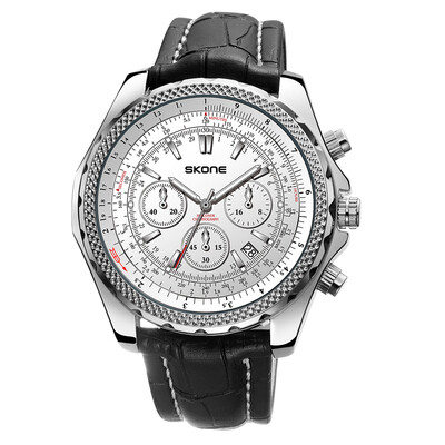 

SKONE 9500EG Watch Men Brand Quartz PU Strap Daily Waterproof Round Dial Wrist Fashion Business Watch Relogio Masculino