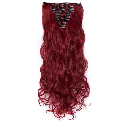 

24 Inches Curly 8 Pcs Full Head Clip in Hair Extensions Synthetic 8 Piece 18 Clips Hairpiece Long Wave Trendy Design for Women
