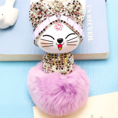 

Free Shipping Crystal JP Cat Doll Charms Twinkle Japan Phone Straps Flashing Key Chain Shining Poms Glittered Pendant Plush