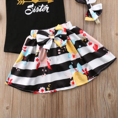 

Canis 2-6Y Kids Girl 3Pcs Letters T-shirt Printing stripes Skirthair ribbons