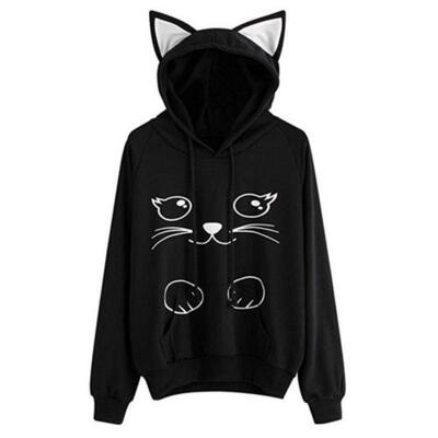 

Womens I AM A Cat Hoodies Cat Ear Pullover Sweatshirt Long Sleeve Jumper Top CA
