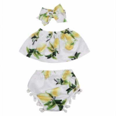 

US STOCK Infant Baby Girl Lemon Tube TopsBriefs ShortsHeadband 3pcs Outfit Set