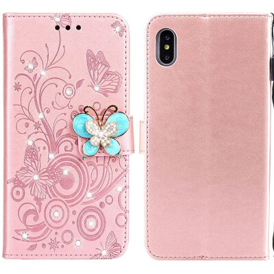 

MOONCASE Apple iPhone  Max Butterfly Rhinestone Embossed Leather Case - Rose Gold