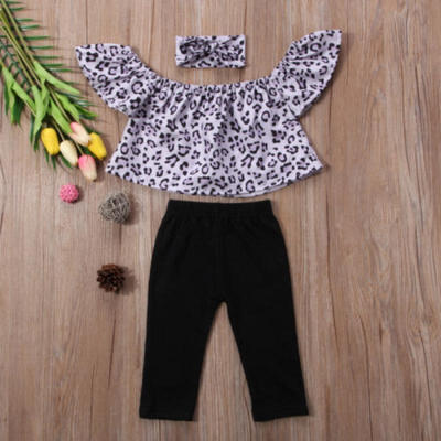 

Kids Baby Girls Off Shoulder Leopard Top Blouse Long Pants Outfits Set Clothes