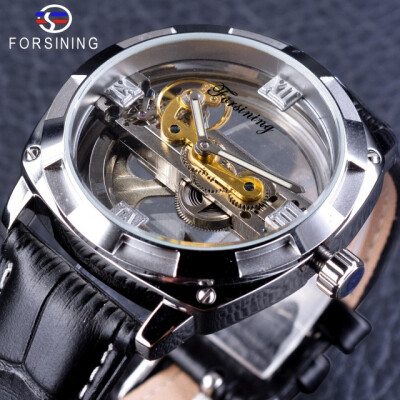 

Forsining Official Exclusive Sale Double Side Transparent Steampunk Design Automatic Watch for Men Sport Watch Genuine Leather