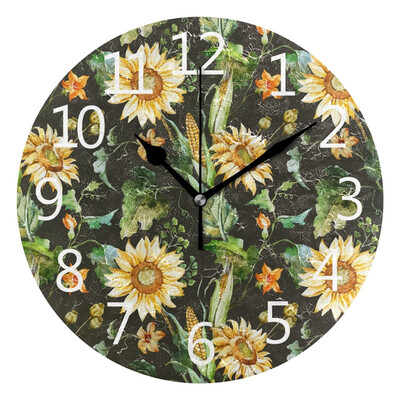 

Wall Clock Arabic Numerals Design Sunflower Pattern Round