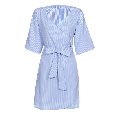 

Trendy V Neck Half Sleeve Stripe Plaid Wrap Dress for Women