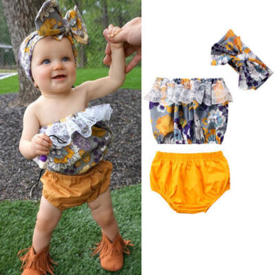 

Baby Girl Lace Tops Off Shoulder T-shirt Vest Pants Shorts Outfits Clothes Set