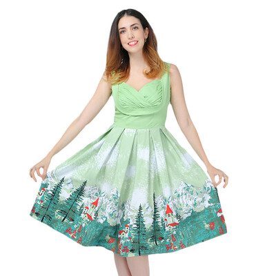 

Midi High Waist Sleeveless Print Sweetheart Dress