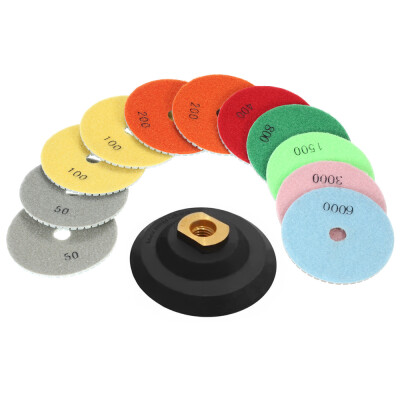 

11pcs 4" Diamond Wet Polishing Pads Grinding Disc 1pc Backing Pad for Granite Marble Stone Ceramic Tile Concrete